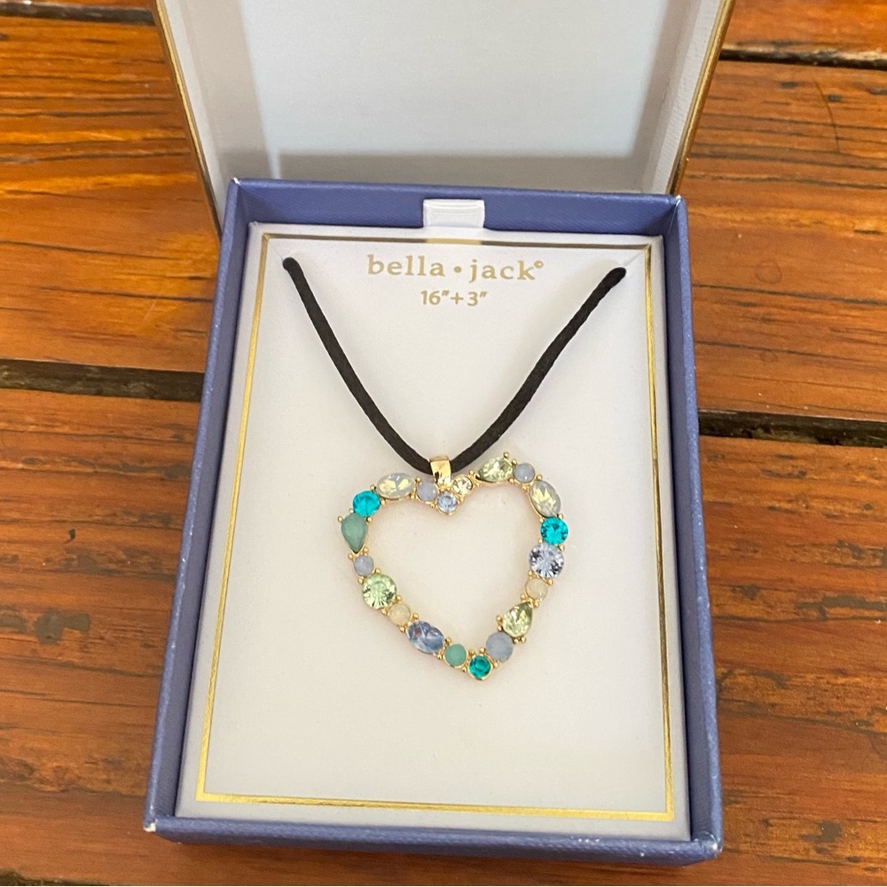 Bella Jack Blue Green Rhinestone Heart Necklace NWT